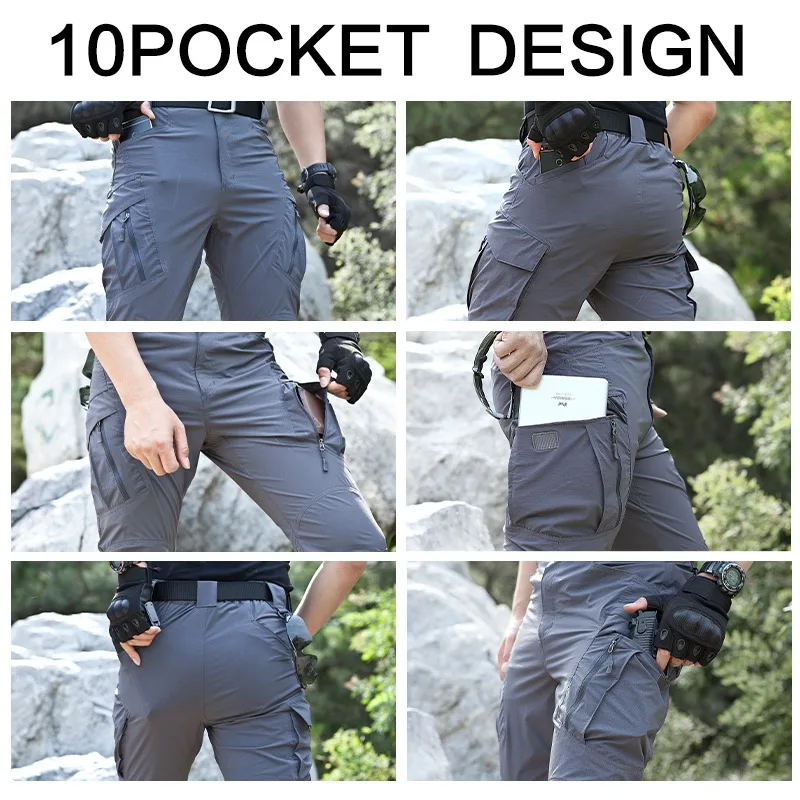 Men Tactical Pants Multi Pockets Summer Thin Outdoor Camping Trekking Hiking Military Waterproof Quick Dry Trousers Cargo Pants