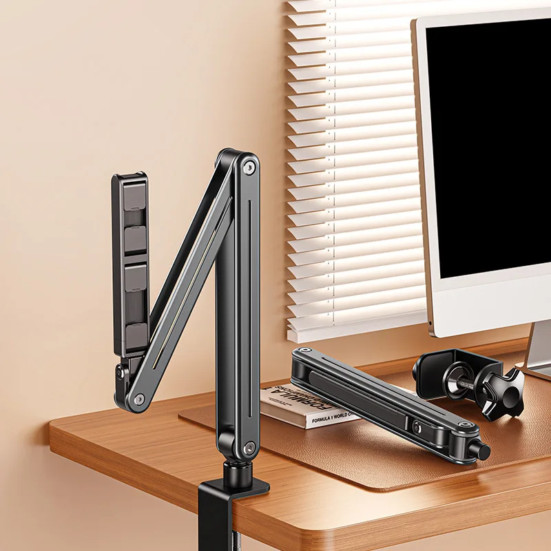 Foldable Bed/Desk Arm Mount 360° Rotation Adjustable Aluminum Tablet Stand for iPad/iPhone 4-12.9 Inch Devices