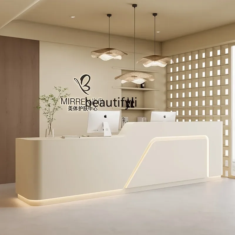 Beauty salon reception modern checkout page curved company custom bar table