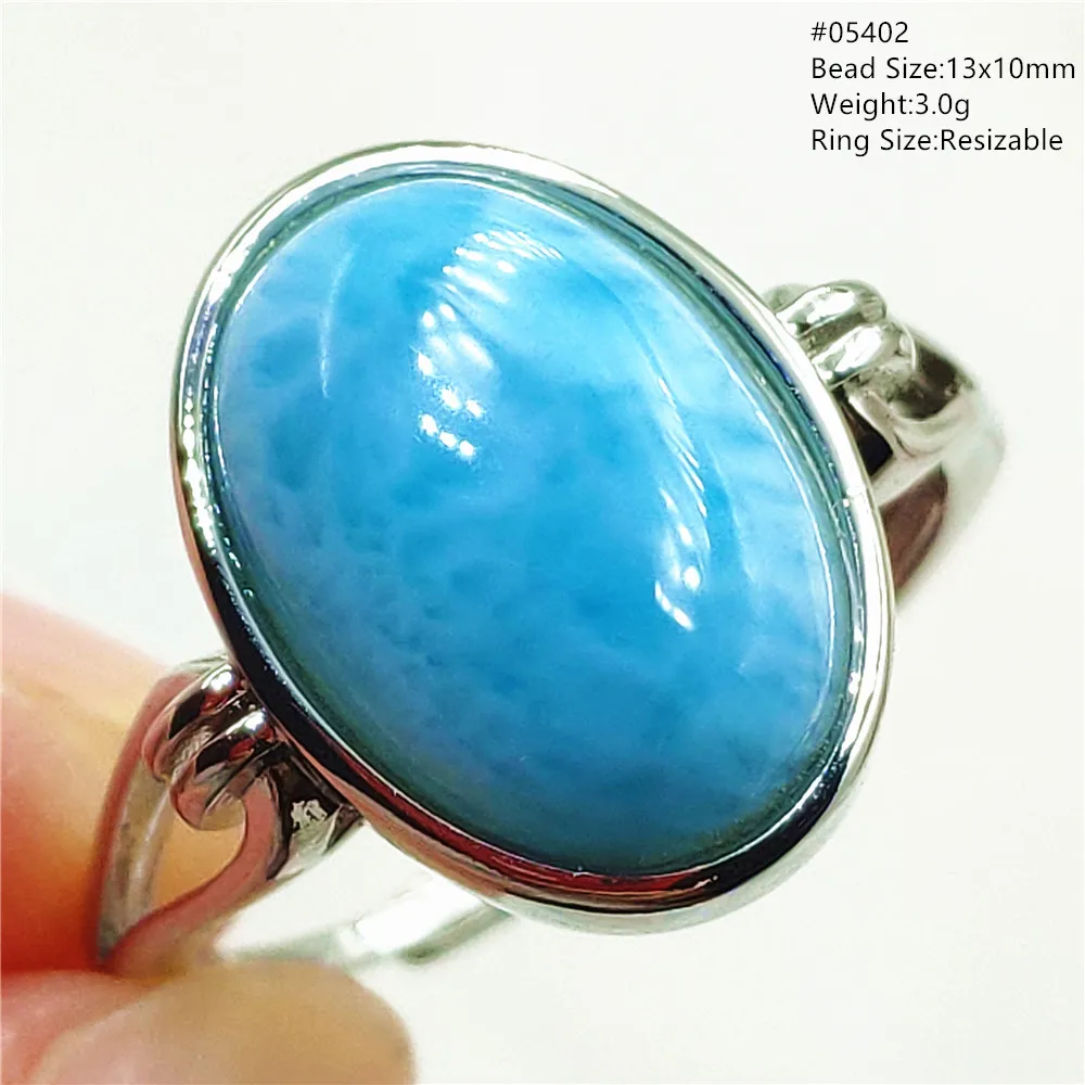 Natural Blue Larimar Oval Adjustable Ring Jewelry Water Pattern Real Larimar For Women Men Healing Fashion Stone AAAAAA