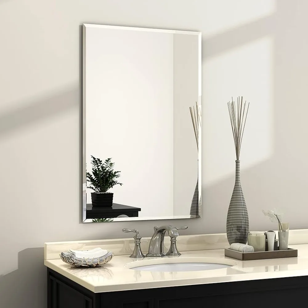 Rectangle Beveled Polished Frameless Wall Mirror for Bathroom Vanity Bedroom (24