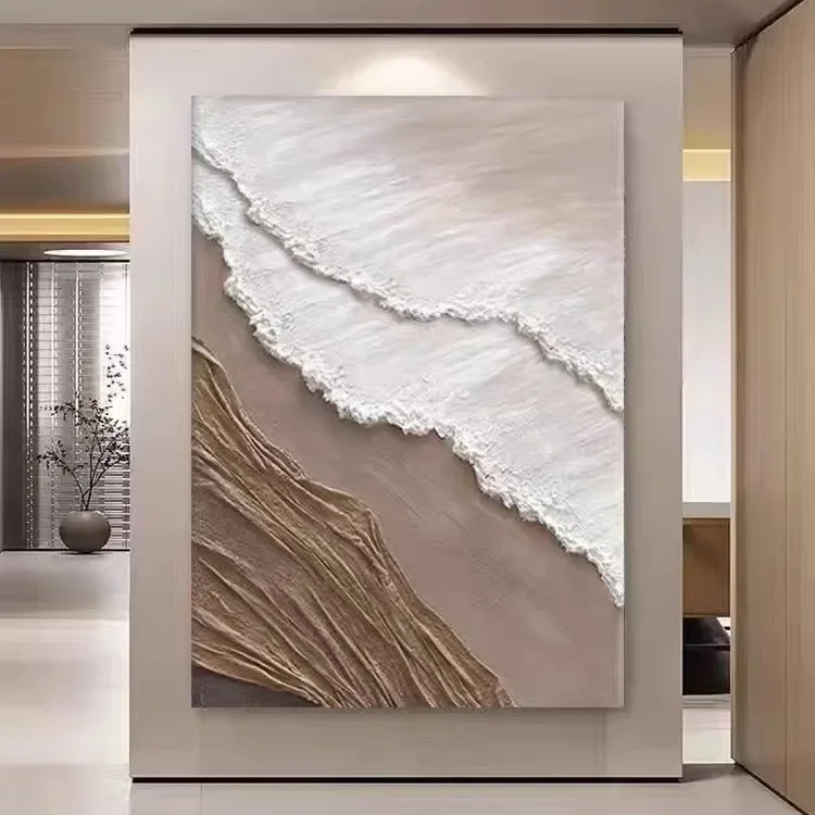 Wabi-sabi wind living room decorative painting texture floor-to-ceiling abstract large sofa background wall advanced sense