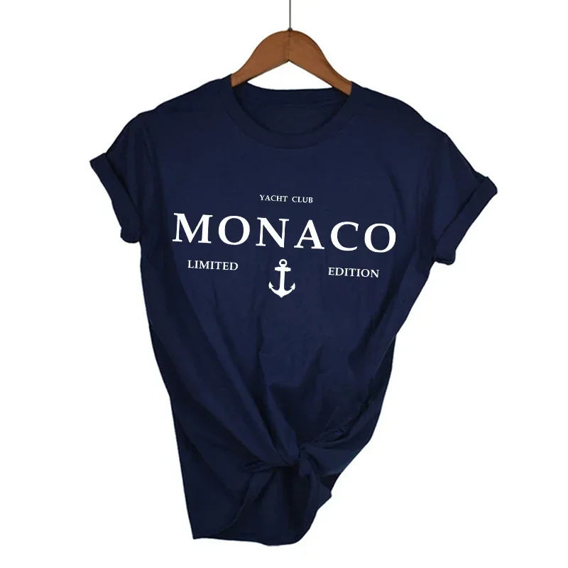 T-Shirt à Manches Courtes pour Femme, Vêtement en Pur Coton Doux, Imprimé Lettres Monaco, Y2k, Été