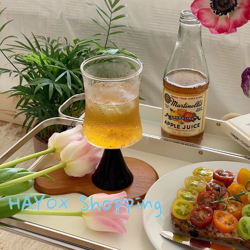 Vintage Transparent Colorblock Glass Champagne Glass Nordic Entry Luxury Creative Wine Glass Black Round Household Goblet