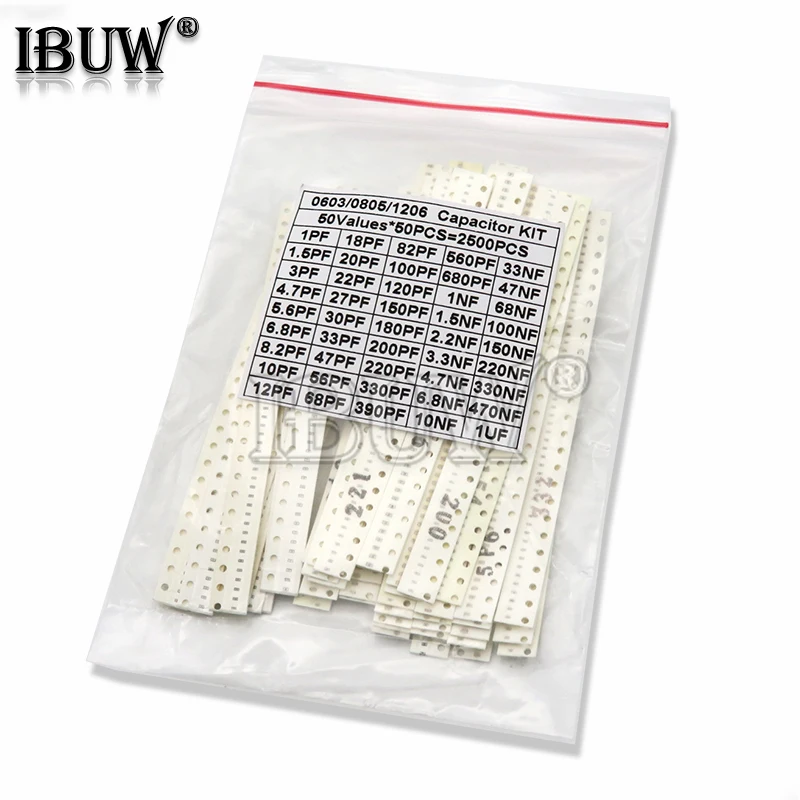 Igmopnrq-kit capacitor sortido, 1 pacote 16, 36, 50, 320, 720, 2500pcs, 0603, 0805, 1206, ibuw 1pf ~ 1uf