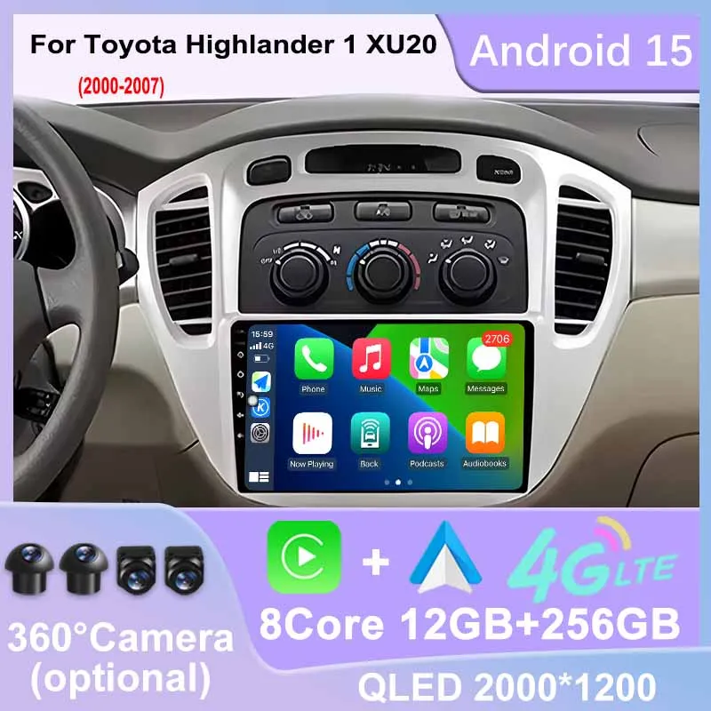 For Toyota Highlander 1 XU20 2000 - 2007 Car Radio Carplay Auto Multimedia Stereo Video Player GPS Navigation 4G WIFI Android 15