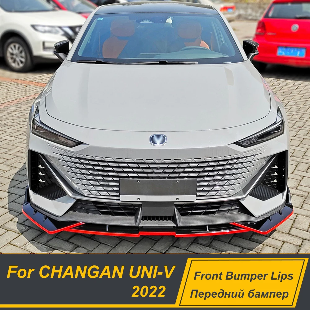 

For CHANGAN UNI-V 2022 Front Bumper Splitter Lip Bodykit Chin Diffuser Black Carbon Printing PP Plastic Exterior Accessories