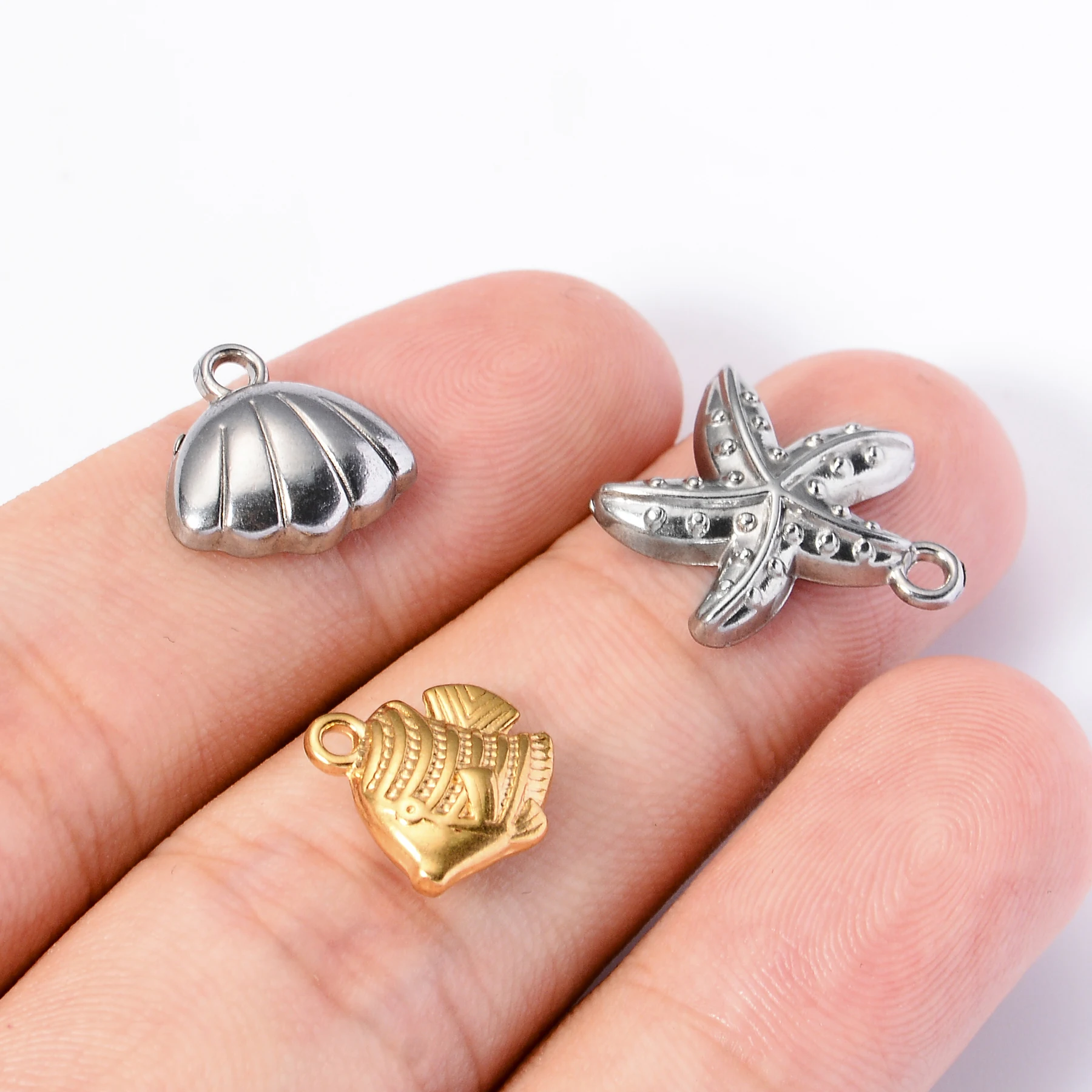 5 sztuk ze stali nierdzewnej zwierząt oceanicznych rozgwiazda konik morski muszla ryby delfin Charms wisiorek dla naszyjnik DIY akcesoria do wyrobu biżuterii — zdjęcie 5