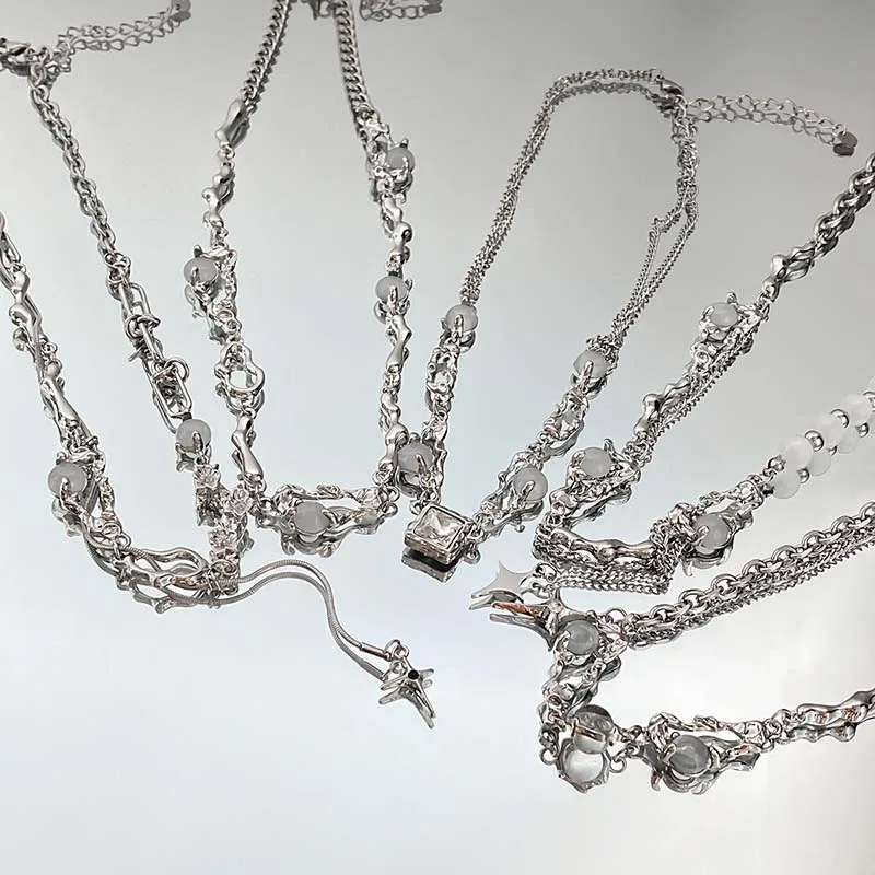 Funkelnde Mondlicht-Stein-Anhänger-Halskette für Frauen, Sternenlicht, unregelmäßige lange Quastenkette, Halsreifen, Accessoires, Modeschmuck – Detail 2