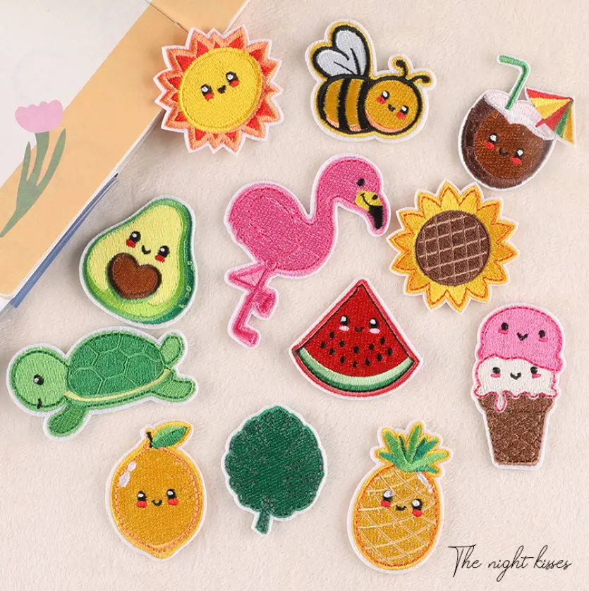 10 Pcs Turtle Fruit Drink Embroidery Patch Embroidered Clothing Hat Bag Shoe Repair Material Phone Gift Box Decor DIY Accessory