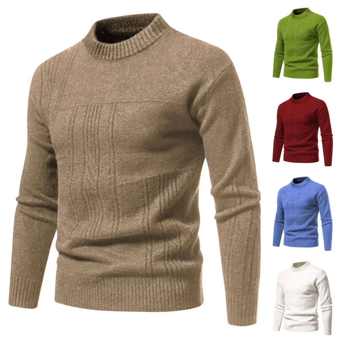 2023 Autumn/Winter New Men's Sweaters Large Solid Knitted Flower Round Neck Knit Men's Underlay