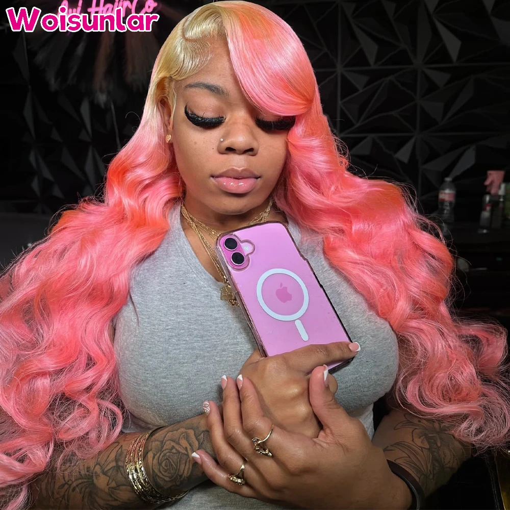 

Ombre 1B/613 and pink Front Lace wigs human hair 13X4 13x6 Transparent Lace body wave 180% 200% For Women Human Hair Wigs 100%