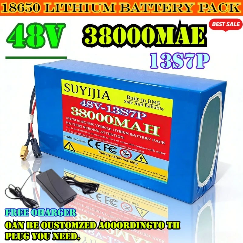 

New 48V 38Ah XT60 13S7P Lithium-ion Battery Pack 48V 38000mAh 2000W Electric Battery, Built-in 60A BMS