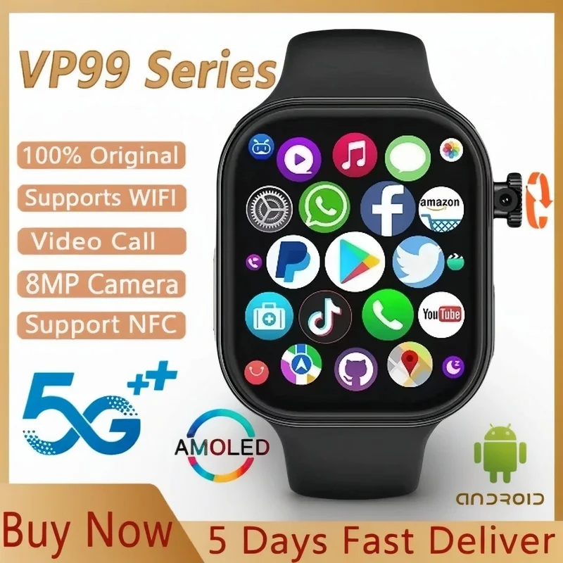 

Новые умные часы 4G Android VP99, широкоэкранный 2,29 дюйма, LTE 180 ° вращающаяся камера, слот для SIM-карты, GPS, WIFI Play Store