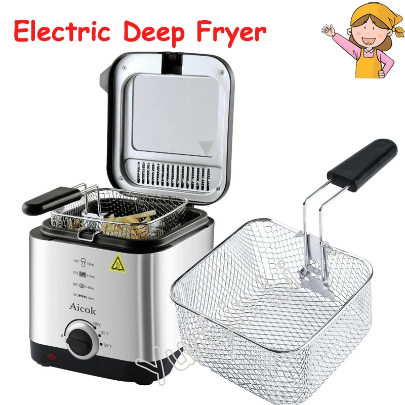 Household 1.5L Electric Deep Fryer Mini Deep Fat Fryer Smart Home Fryer Large Capacity Oil-free French Fries Machine