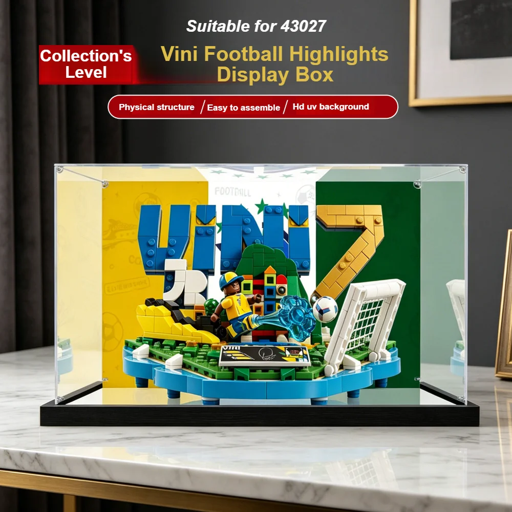 New 3mm Dustproof Display Box for lego 43027 Vini Football Highlights Model Display Case Storage Box(Lego Set not Included)