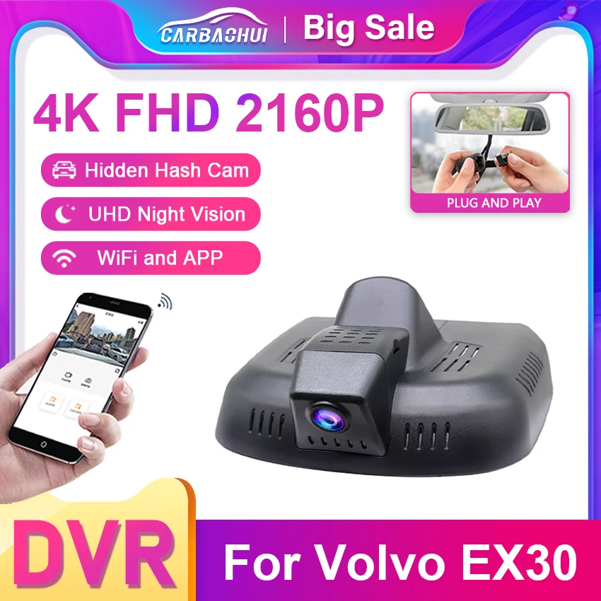 

New 4K Dash Cam Camerahidden30 2024 2025 Car DVR UHD Night vision Plug and Play 4K Wifi Hidden DashCam Car Accessories For EX30