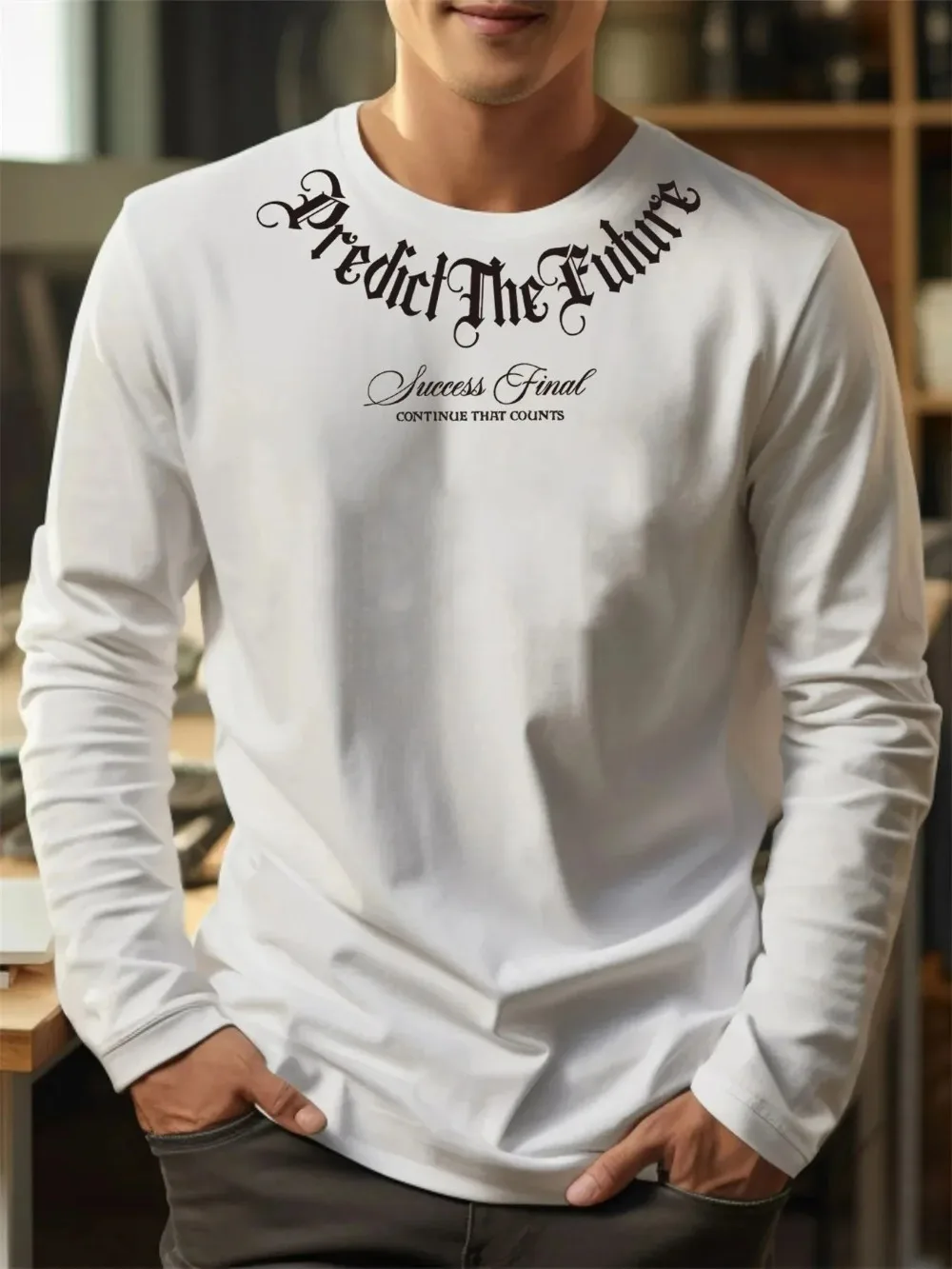 تي شيرت رجالي جديد بأكمام طويلة لربيع وخريف 2025 يتميز بأزياء الشارع والراحة مع طباعة حروف ثلاثية الأبعاد #1