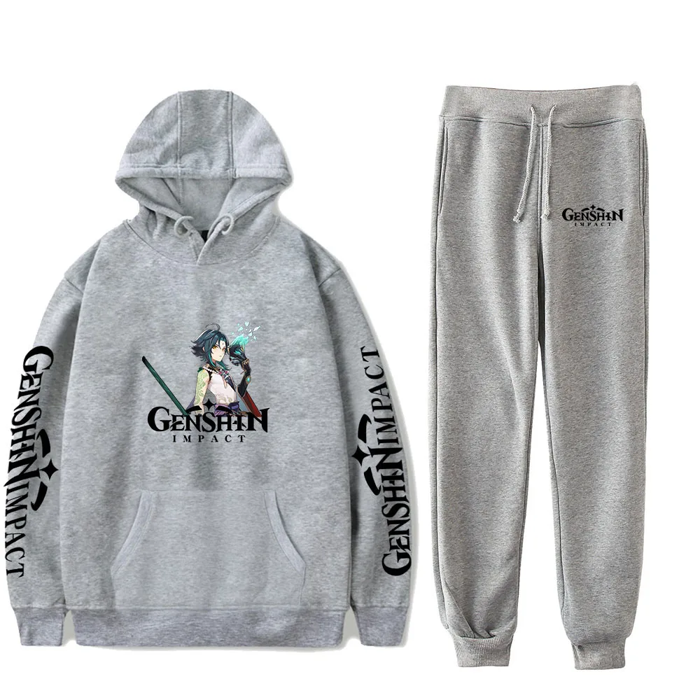 

Hip Hop Comfortable Game Genshin Impact Sweatshirt Sweatpants Suit Women's Hoodies+ Trousers Suit Cute Girls 2 Piece Set Clothes