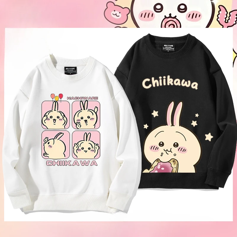 Unisex-Langarm-Kapuzenpullover, lässiges Sweatshirt mit lockerer Passform, Chiikawa-Süßer Aufdruck, bequem, gemütlich, trendig für den täglichen Gebrauch