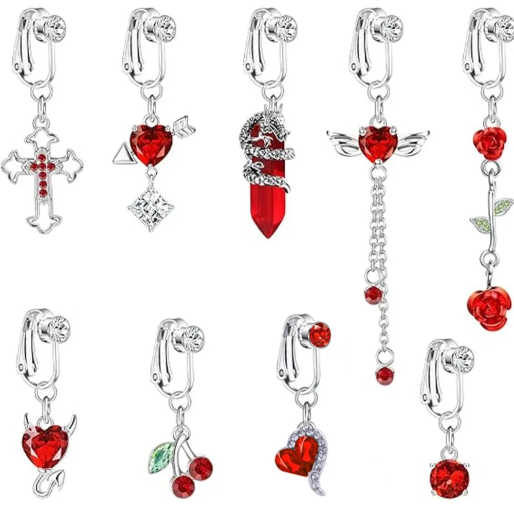 Faux Fake Belly Ring Heart-shaped Design Umbilical Navel Non Piercing Belly Ring Dangling Long Clip on Belly Button Body Jewelry