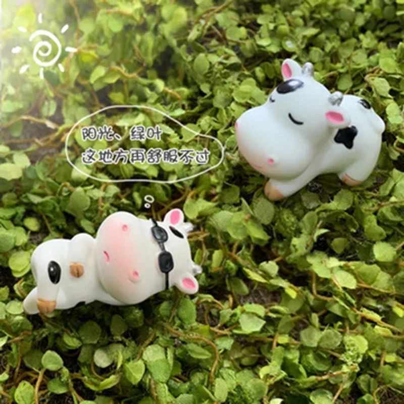 Cute Cow Small Statue Little Figurine Crafts Figure Ornament Miniatures Room Decor Home Ornaments