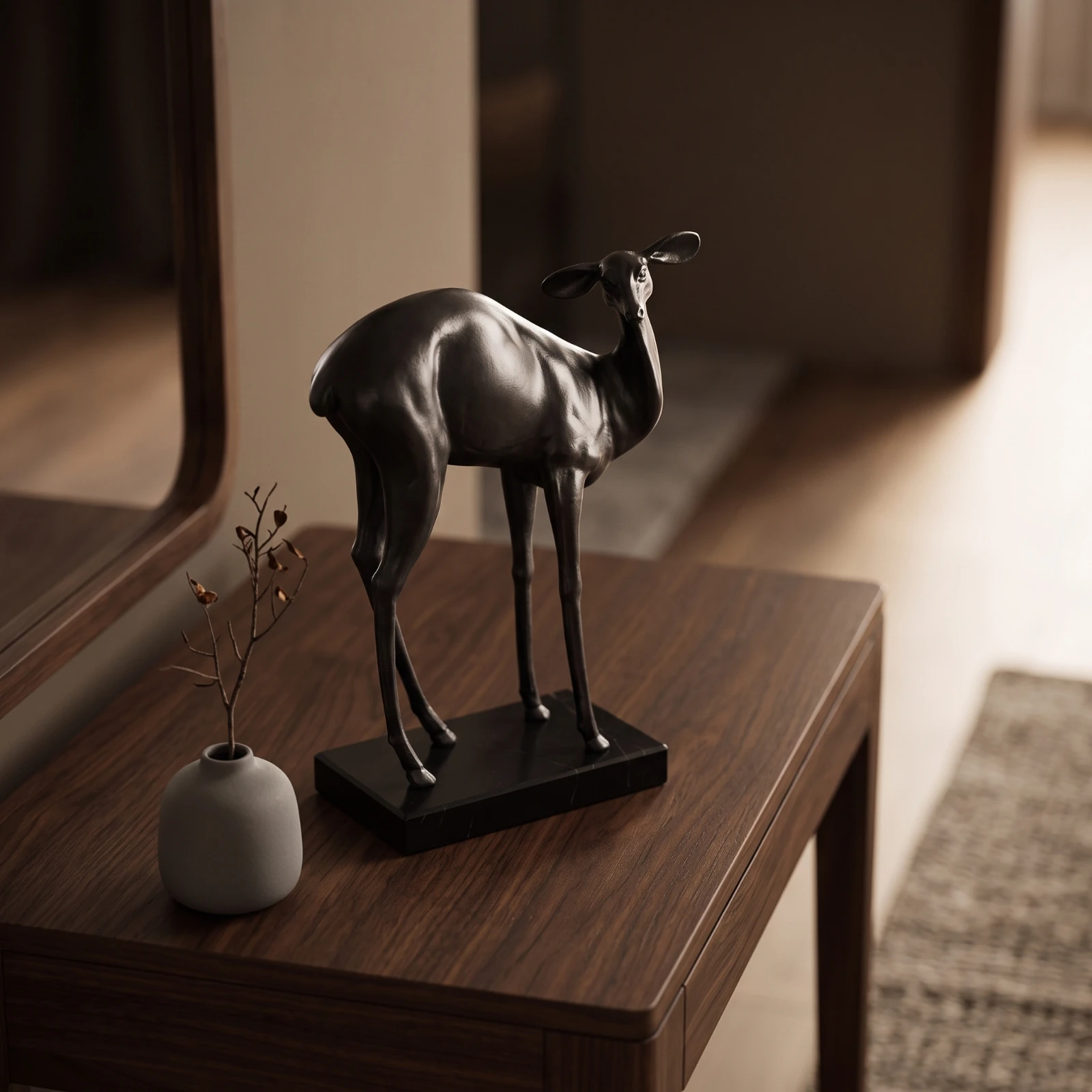 Deer Statue with Marble Base Modern Deer Figurine Ornament Glossy Decor Compact for Home Decorators, Living Room, Console Table