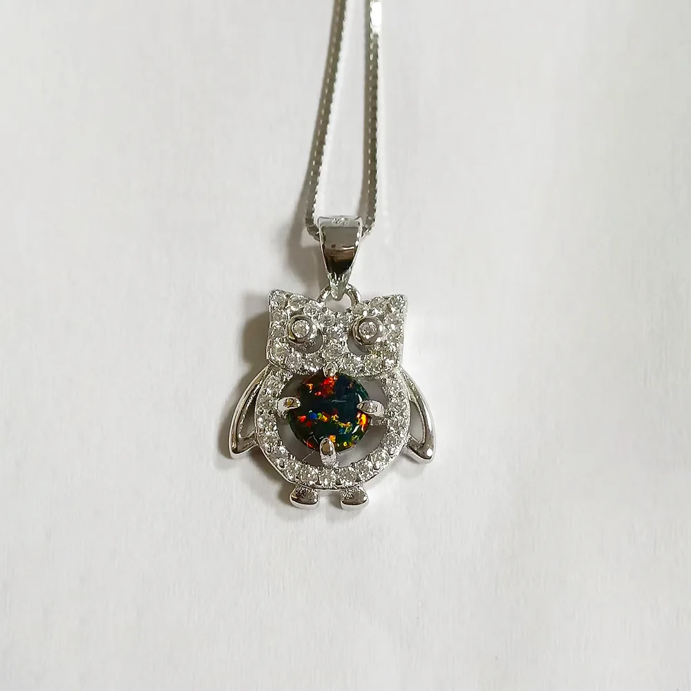 

Wildlife Nature Inspired Pendant Owl 925 Silver Black Fire Opal Pendant for Unisex Jewelry