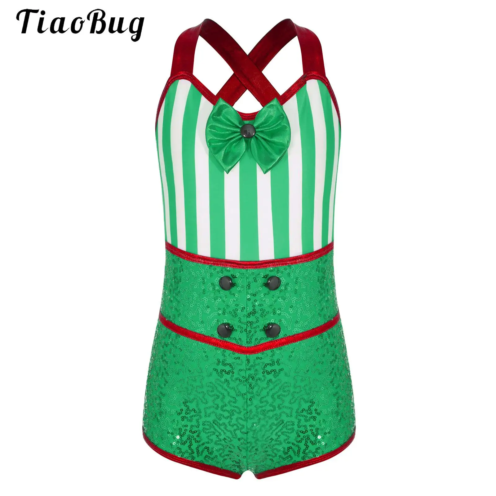 Girls Rhythmic Gymnastics Jumpsuit Candy Cane Striped Christmas Ballet Dance Leotard Figure Skating Bodysuit Unitard Dancewear
