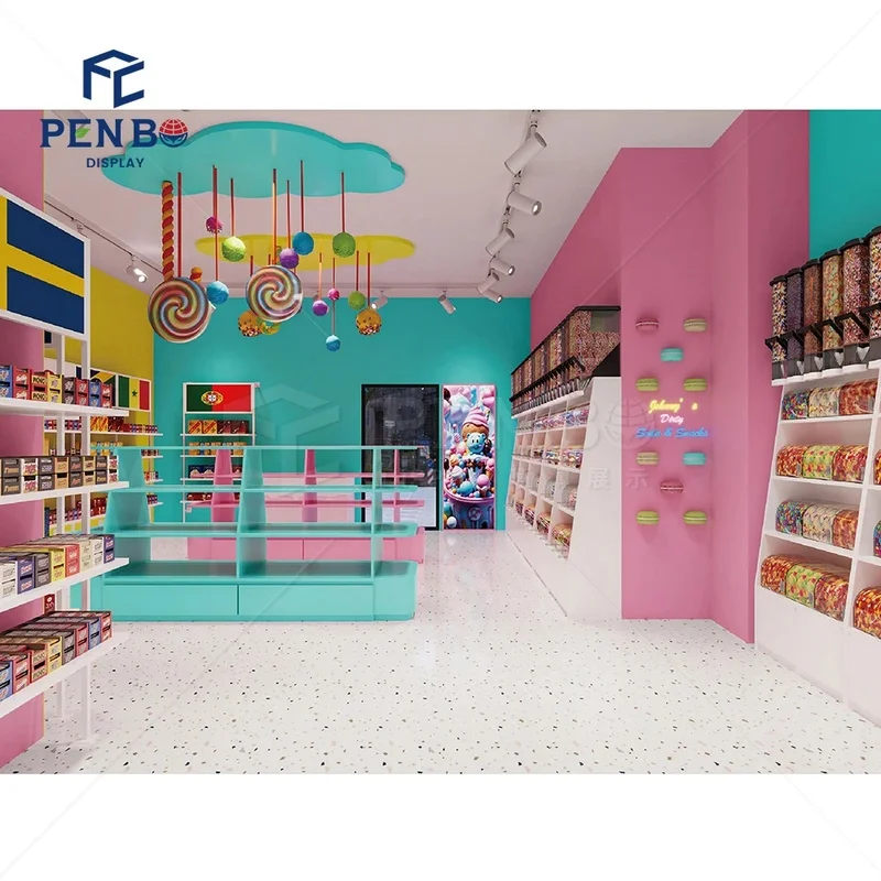 custom.Colorful Candy Shop Furniture Retail Store Display Pick and Mix Candy Display Rack Sweets and Candy Shop Display Counter view 4
