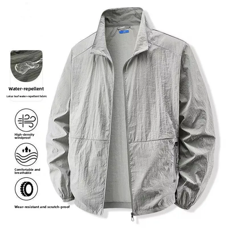 Men's Summer Ice Silk UV Protection Clothing Stand Collar Outdoor Sports Fishing Sunscreen Coat Breathable Lightweight Windproof