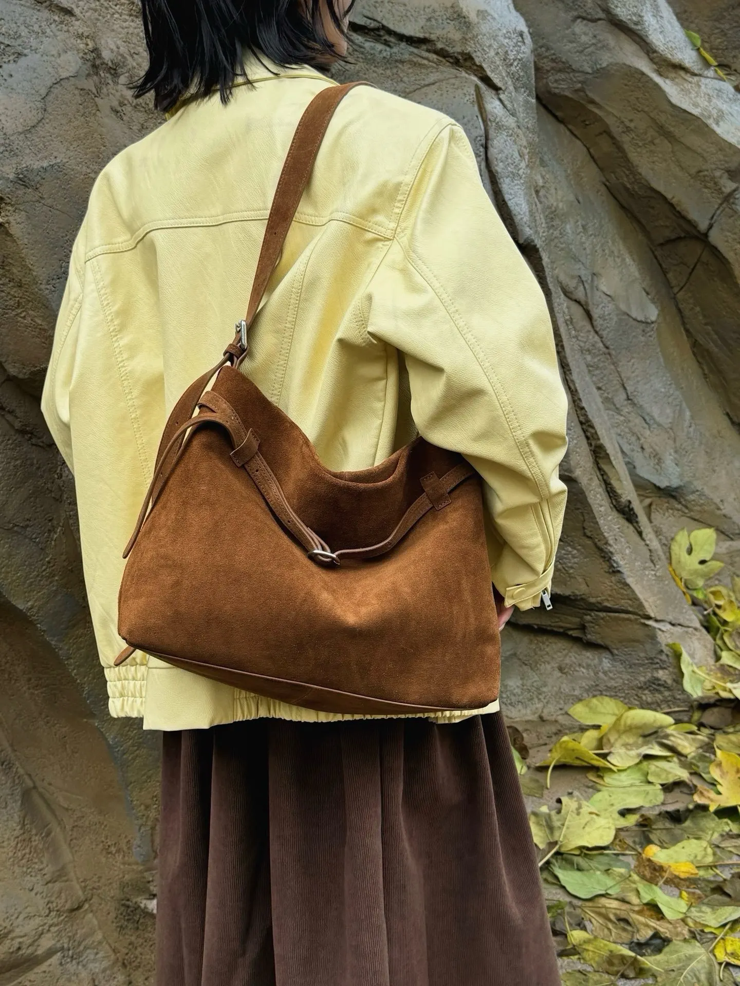 

FIRMRANCH 2025 Autumn/Winter New Design Belt Buckle Tote Large Capacity Suede Cowhide Shoulder Bag Crossbody Purse For Women