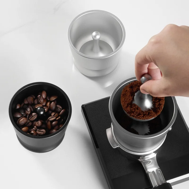 JUSTINLAU Espresso Coffee Powder Receiver Cup Aluminum Alloy Coffee Dosing Cup with Integrated Pull Rod Coffee Barista Accessory