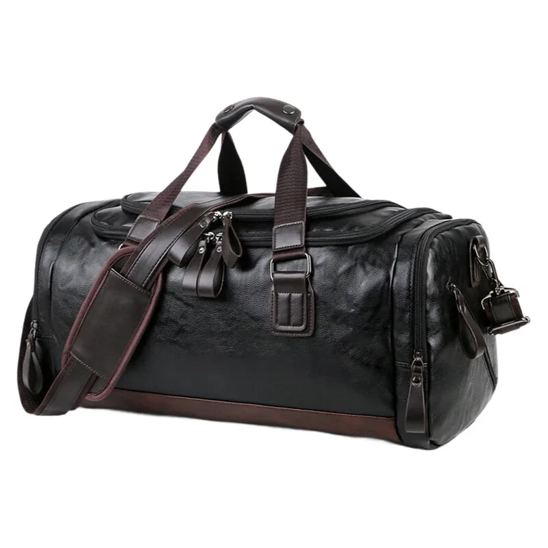 Genuine Split Leather Travel Bag for Men - Large Capacity Water-Resistant Gym Duffel Bag for Business Trip & Sports