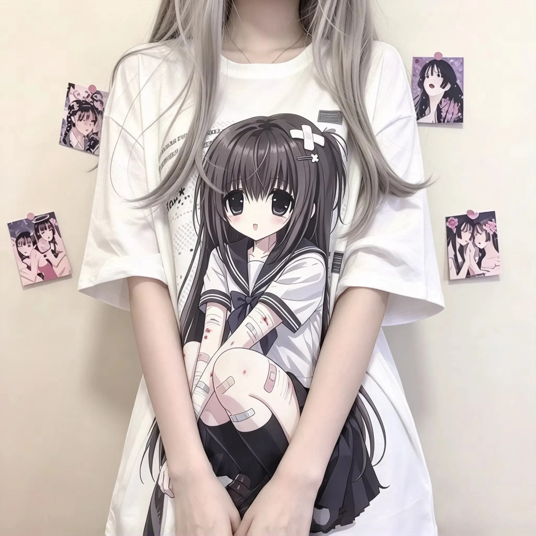 2026 Fashion Summer Casual Goth Y2k Shirt Japanese Subculture Yami Kawaii T Shirt Women's Anime Print Short Sleeve Top