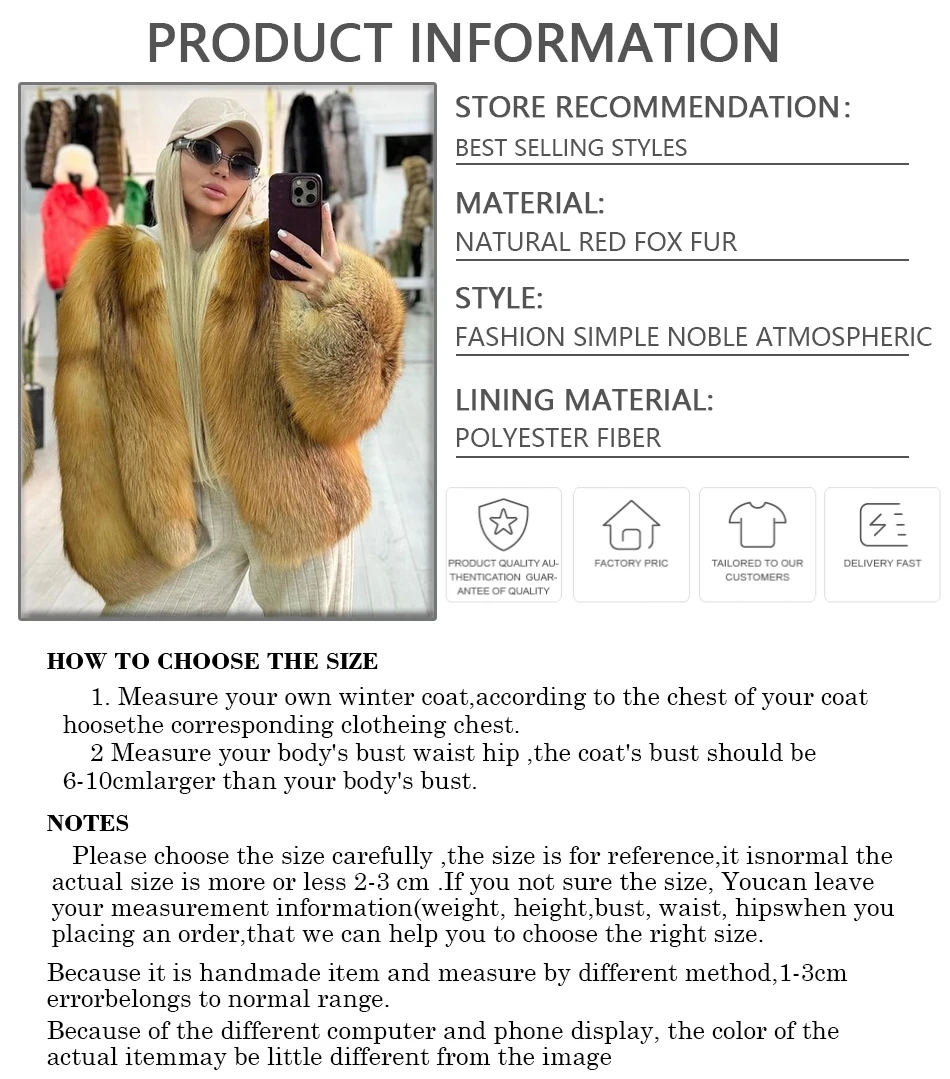 Real Red Fox Fur Coats High Quality Fox Fur Coat For Women 2024 New Arrivals Genuine Fox Fur Jackets