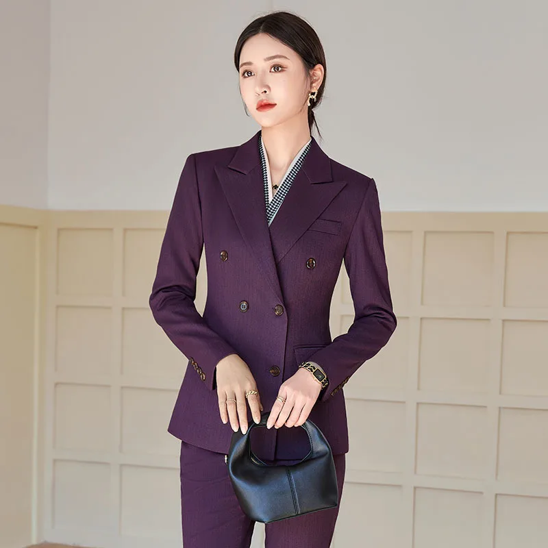 Long Sleeve Solid Color Commute Slim Fit Fashion Suit Green Work Uniforms Wine Red Suit Dark Blue Business Wear