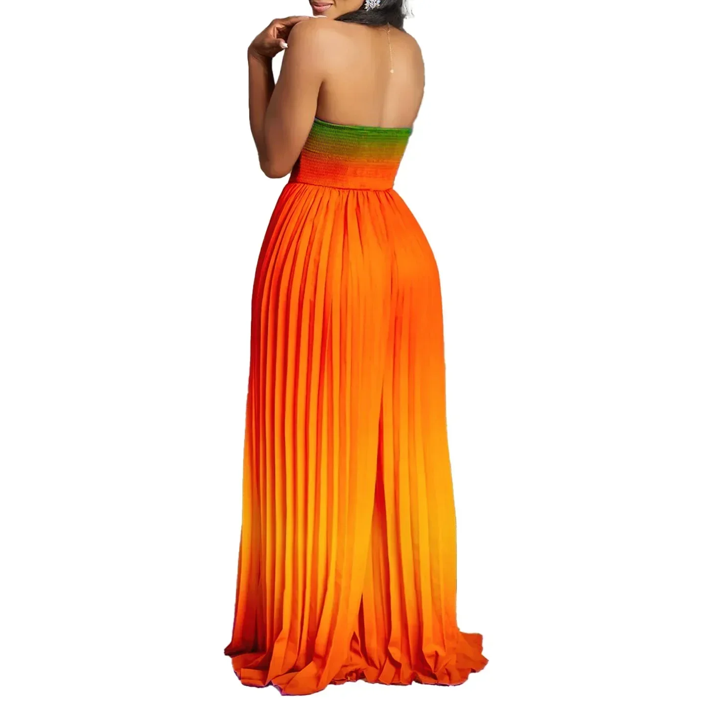 ملابس أفريقية لعام 2024 للنساء صيفية بدون أكمام أزرق وأخضر بوليستر للحفلات المسائية بذلة طويلة بطيات Dashiki ملابس أفريقيا