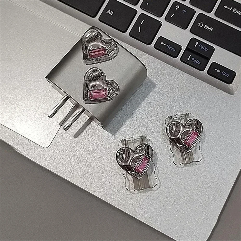 Luxury Silver Love Heart Plating USB Cable Protector Cover for IPhone 18/20W Organizer Data Line Charging Safe Plug Winder