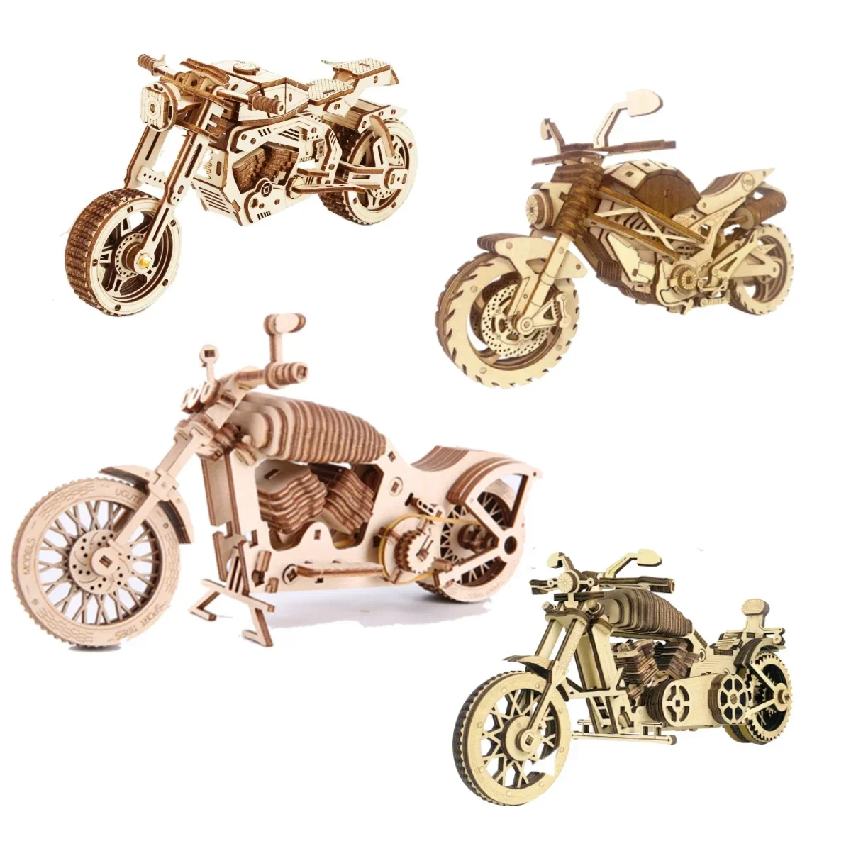 Wooden Motorcycle Mechanical Puzzles 3d Easy Assemble Building Blocks Kits for Teens Adults DIY Cyberpunk Collection Models Gift