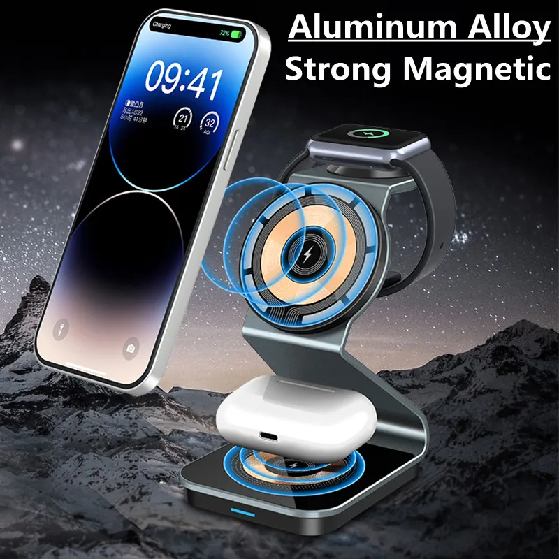 30W 3 In 1 Magnetic Wireless Charger Stand Pad for iPone 14 13 12 Pro Max Mini Airpods Apple Watch Fast Charging Dock Station