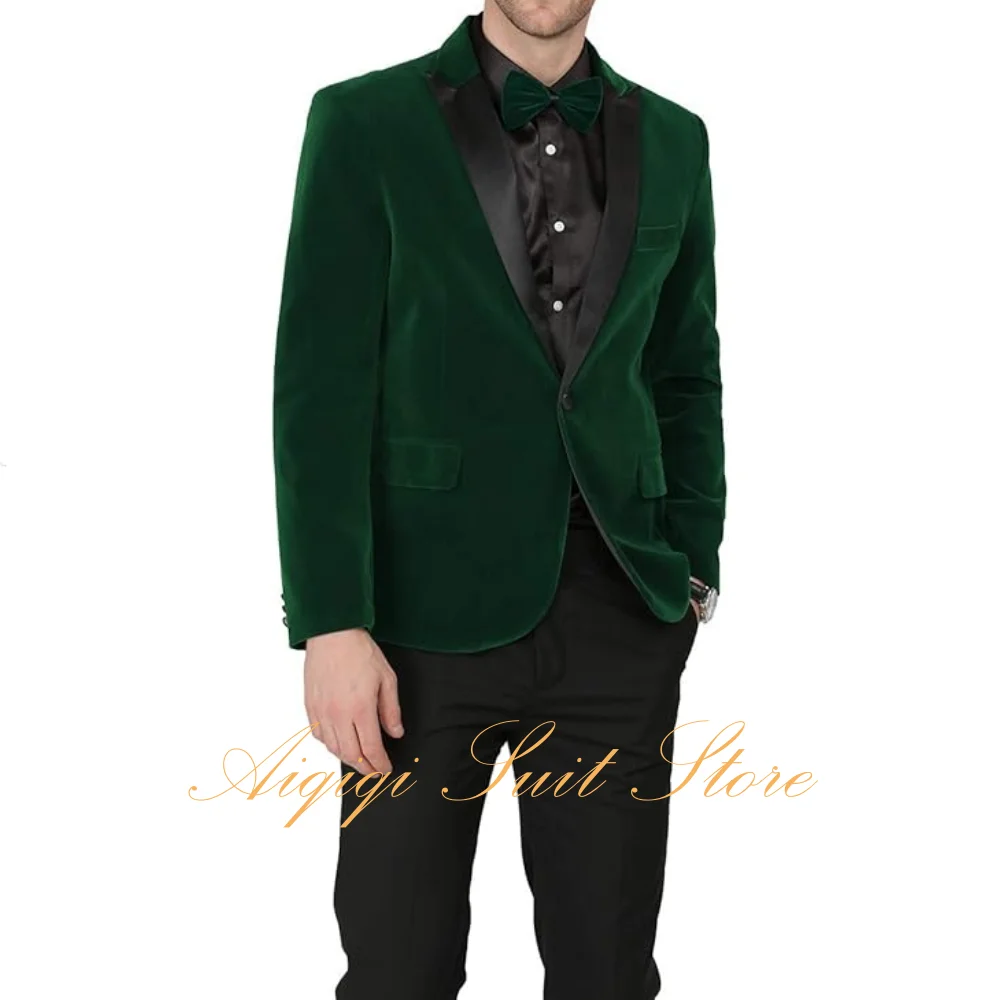 

Мужские бархатные костюмы, комплект из 2 предметов, пиджак с пиковыми лацканами на одной пуговице, формальный пиджак, брюки, костюм, облегающий мужской смокинг