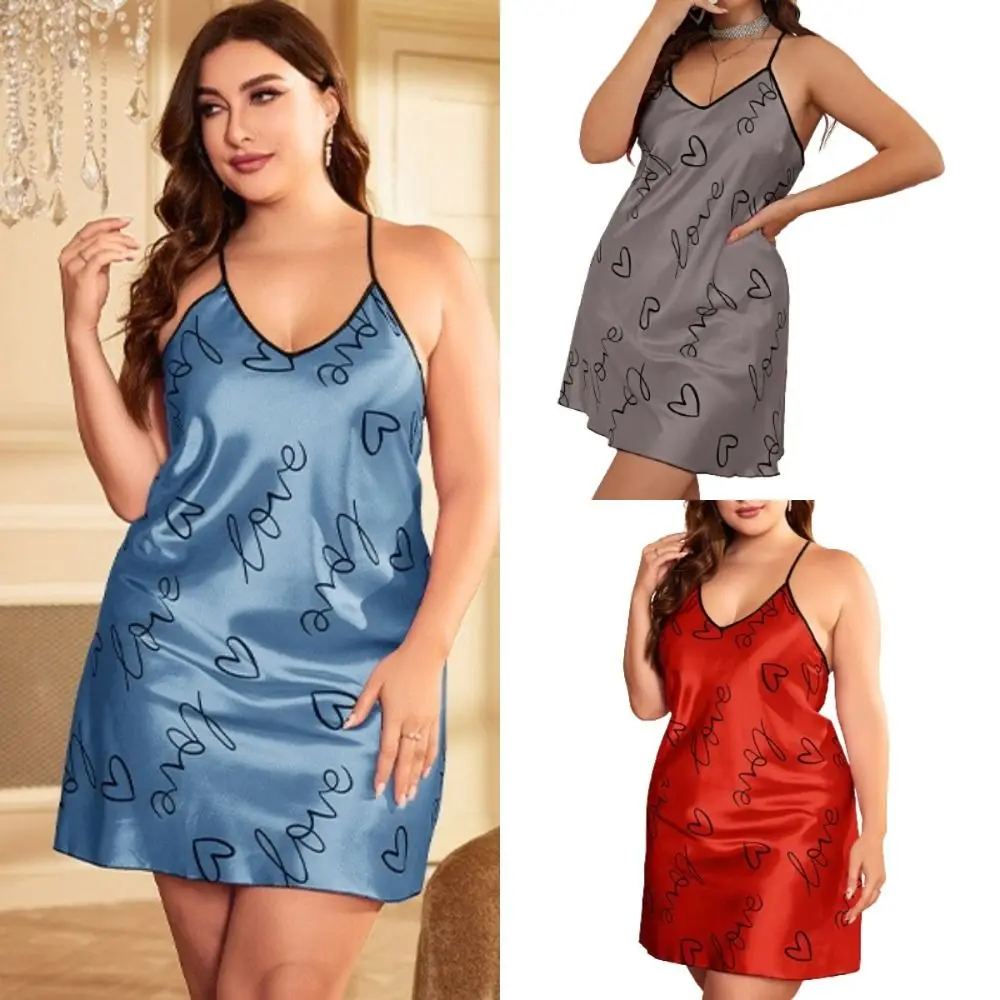 

Casual Ice Silk Female Nightwear Backless Plus Size Women's Home Dress Nightdress Sleeveless Mini Pajamas Summer