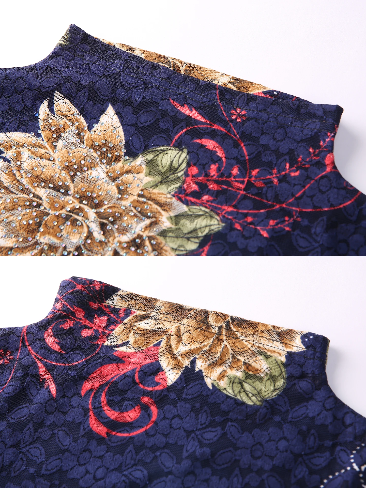 Nova camisa de fundo de renda jovem e elegante para mulheres, gola meia alta elástica, manga comprida, intelectual e sofisticada nova camiseta