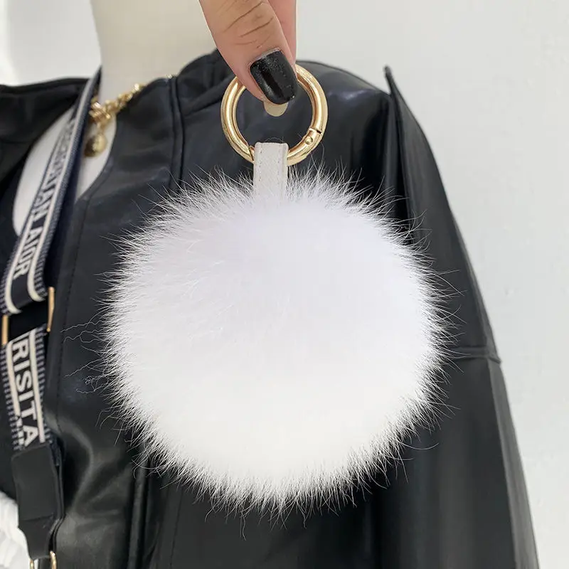 Fluffy Real Fox Fur Ball Poms Keychain For Women Luxury Pompom Keyring Accessories Bag Decoration Emo Trinket Jewelry Gifts