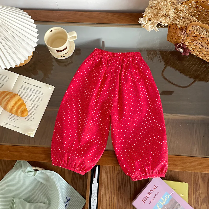 Girls' Pants 2026 Spring New Children's Red Foreign Style Baby Polka Dot Pants Loose Casual