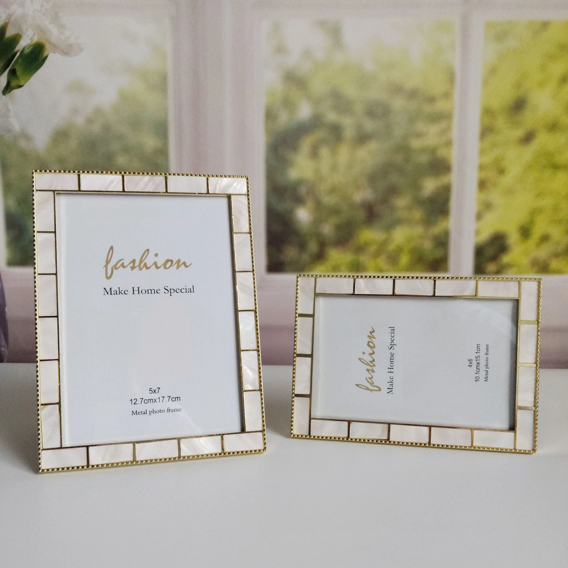 American Light Luxury Shell Inlaid Metal Picture Frame Wedding Memorial Picture Frame Tabletop Decoration