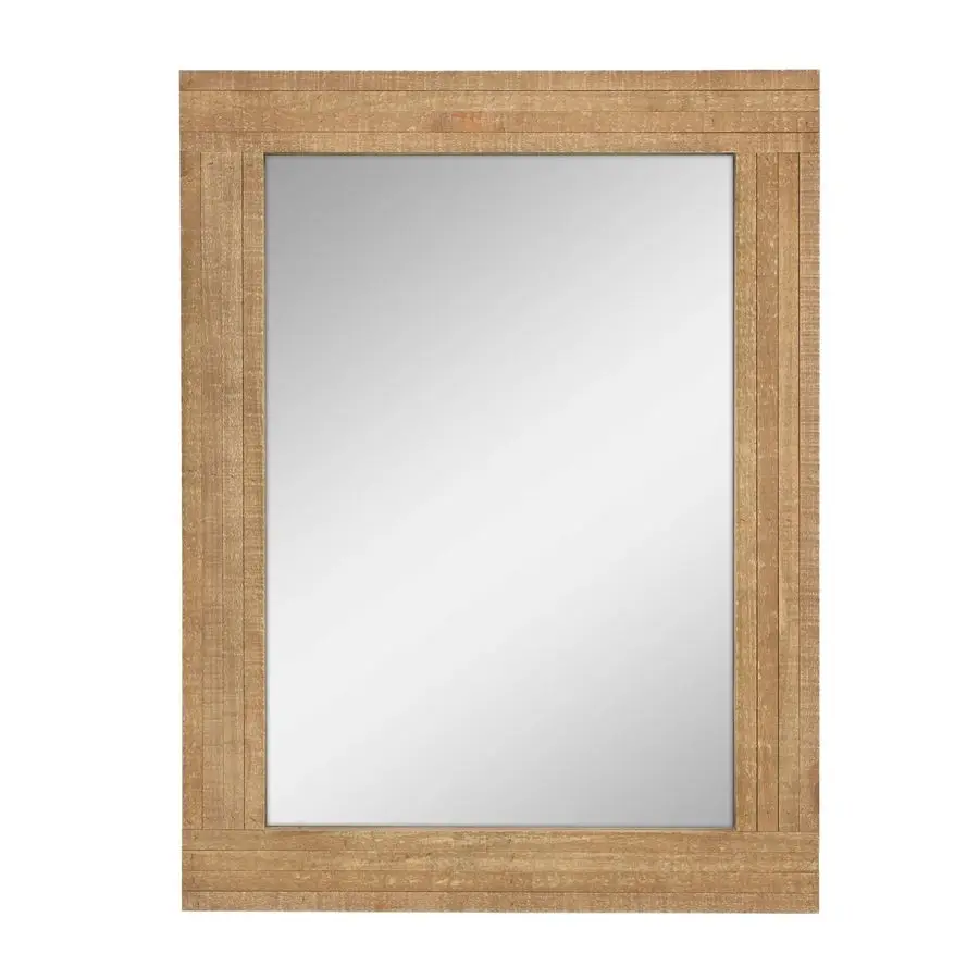 

24 x 18 Rectangle Natural Wood Frame Wall Mirror with Attached Hanging Brackets, Decorative Country Rustic Decor for the Living