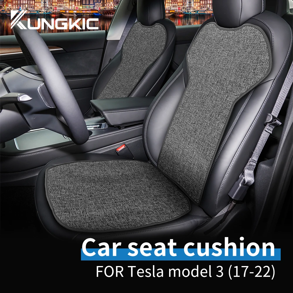 Car Seat Mat For Tesla Model 3 2017 2018 2019 2020 2021 2022 Cushion Breathable All Season Seat Protector Cover Ice Silk Linen