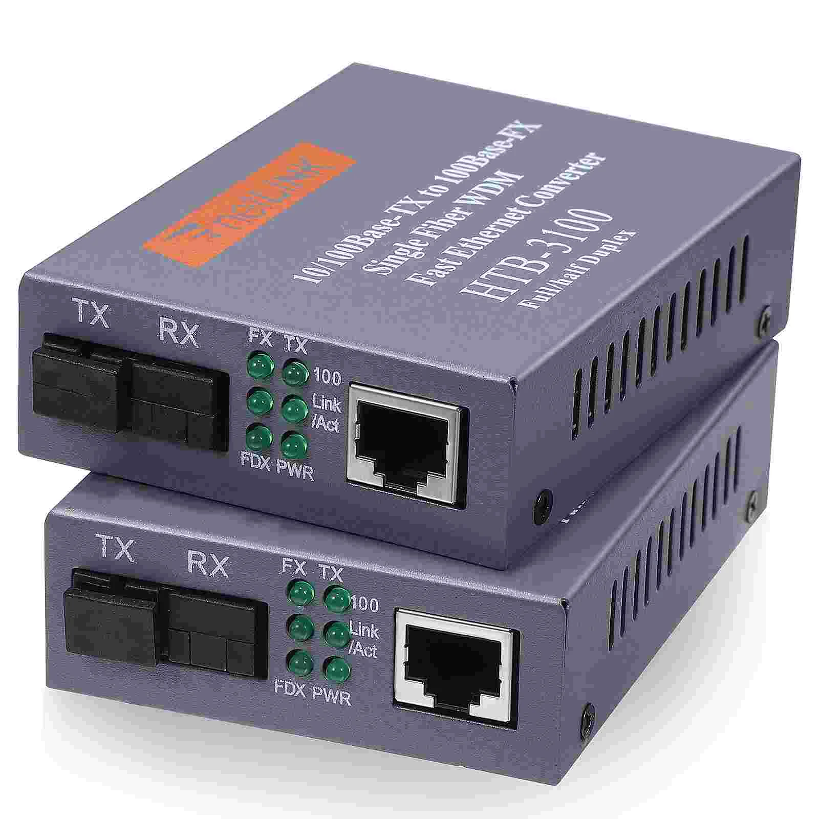 1 Pair of 100M External Optical Fiber Media Converter Single Mode to Ethernet Modem